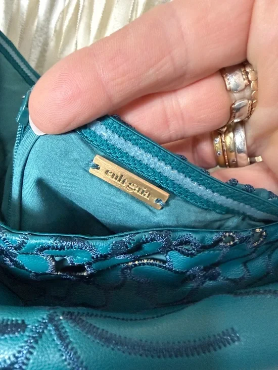 Cult Gaia Raylene Teal Lazer Cut Embroidered Strapless Midi Dress Size US6 - Picture 8 of 12